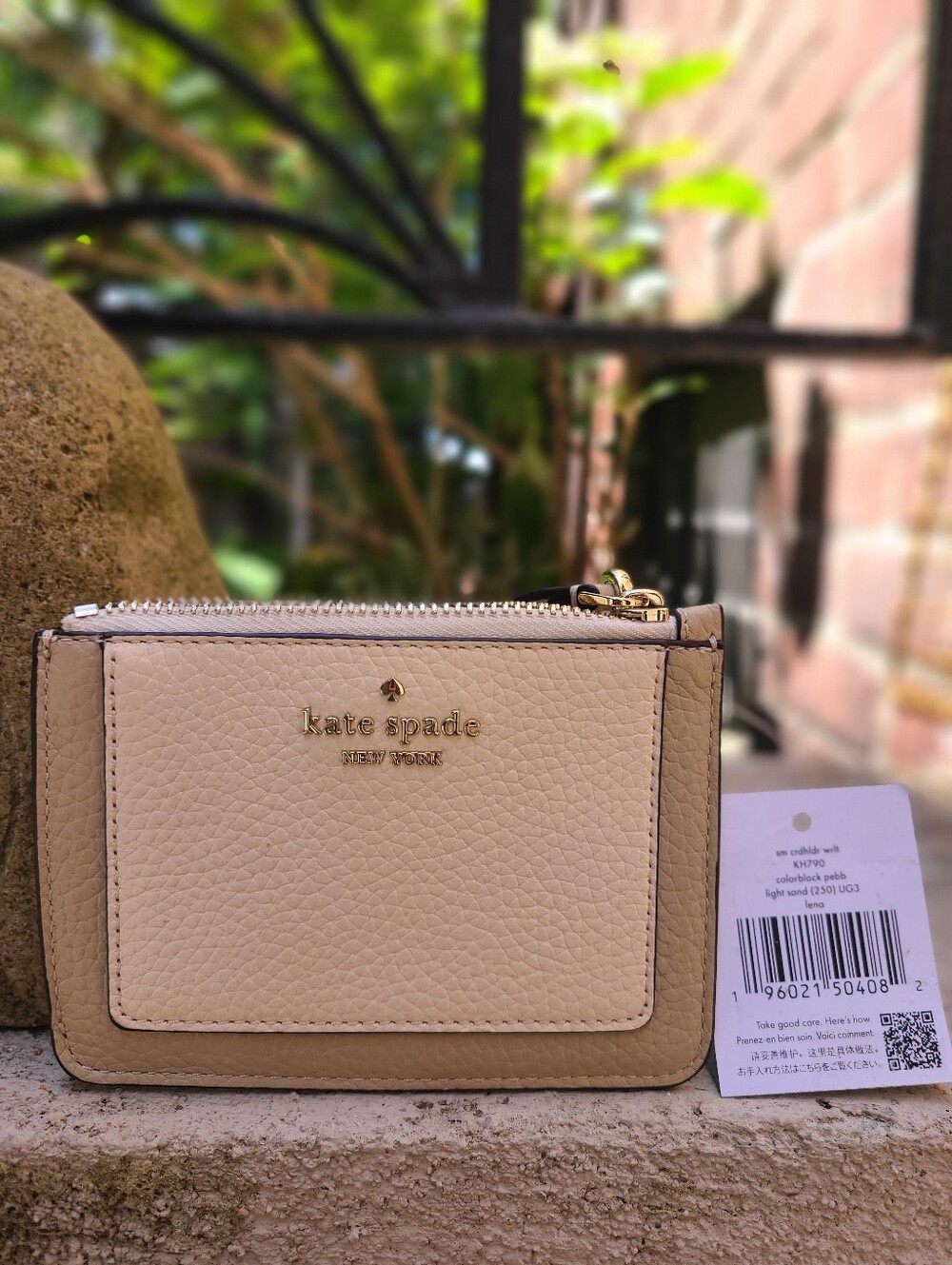 Small Kate Spade Lena creditcard holder wristlet light sand NWT